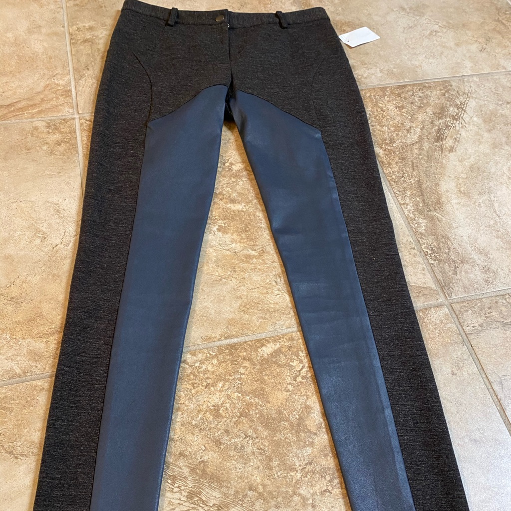 Thakoon Lambskin And Wool Pant Grey & Blue, Size 6
